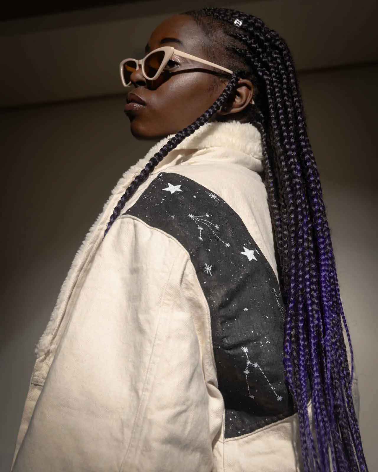 Fashion portrait in graphic outerwear